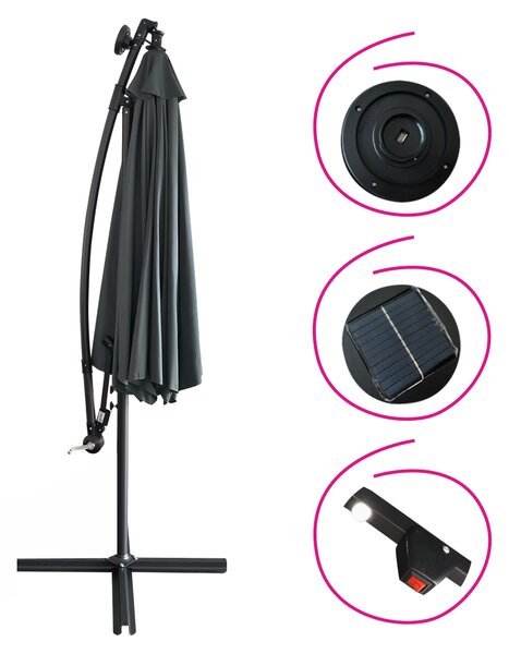 KONDELA Záhradný LED slnečník, sivá, 3 m, LINDAN