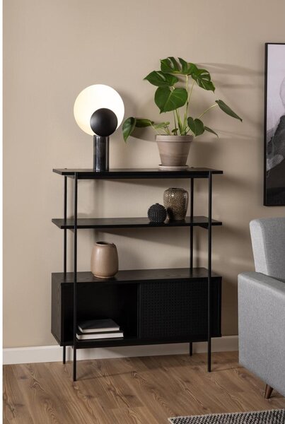Čierna knižnica v dekore jaseňa s posuvnými dverami 94x114 cm Angus – Actona