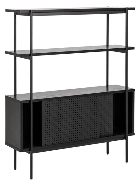 Čierna knižnica v dekore jaseňa s posuvnými dverami 94x114 cm Angus – Actona