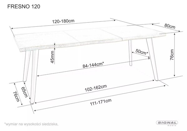 Signal Jedálenský stôl FRESNO, dub artisan/čierny rám 120(180)X80