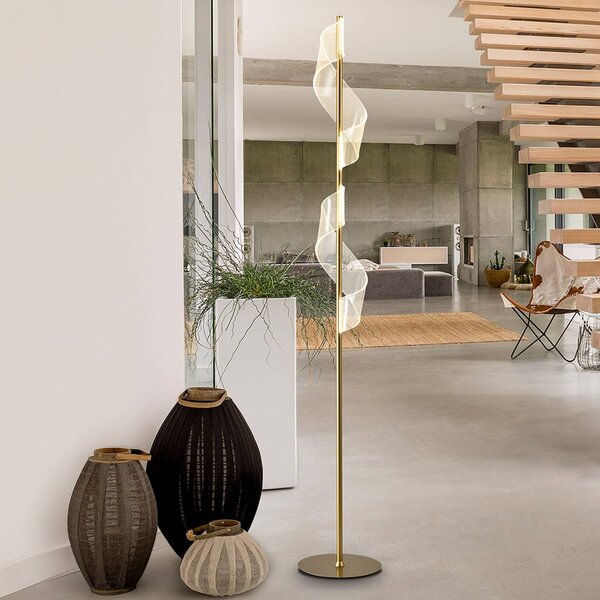 Schuller Valencia LED stojacia lampa Velas, zlatá farba, výška 160 cm, kov, Mosadz / zlato, Obývacia izba / jedáleň, Hliník, Moderný, Stojaca lampa