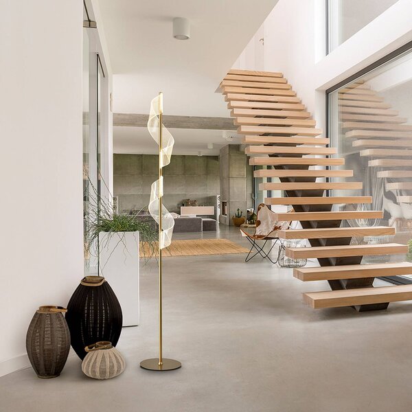 Schuller Valencia LED stojacia lampa Velas, zlatá farba, výška 160 cm, kov, Mosadz / zlato, Obývacia izba / jedáleň, Hliník, Moderný, Stojaca lampa