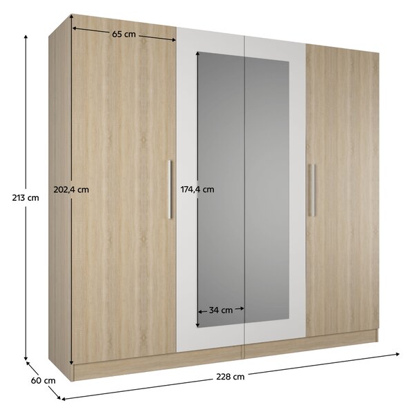 KONDELA Spálňový komplet (posteľ 180x200 cm), dub sonoma/biela, MATISA