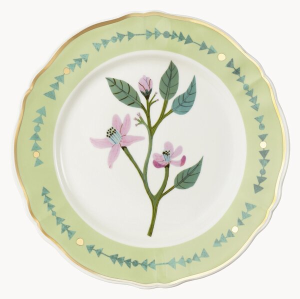 Ručne vyrobený porcelánový plytký tanier Botanica