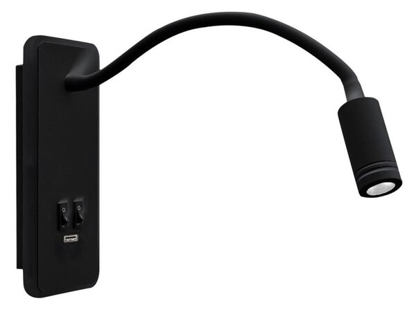 LED flexibilná nástenná lampička s USB BASE LED/8W+LED/2W/230V čierna
