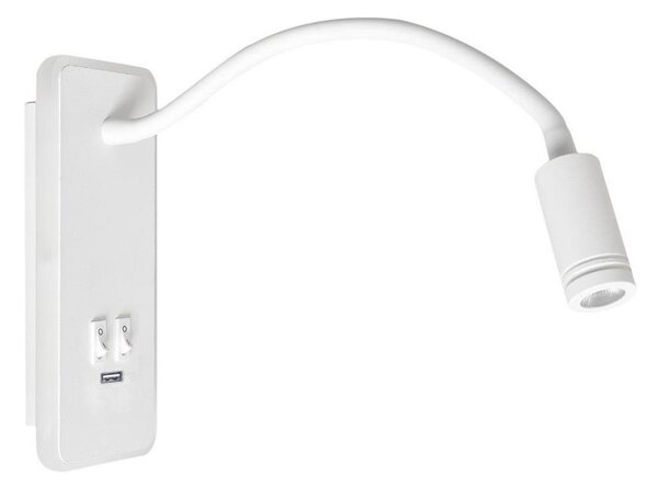 LED flexibilná nástenná lampička s USB BASE LED/8W+LED/2W/230V, biela