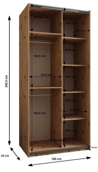 Dvojdverová skriňa SAMARA 1 - 100 cm, biela / strieborná