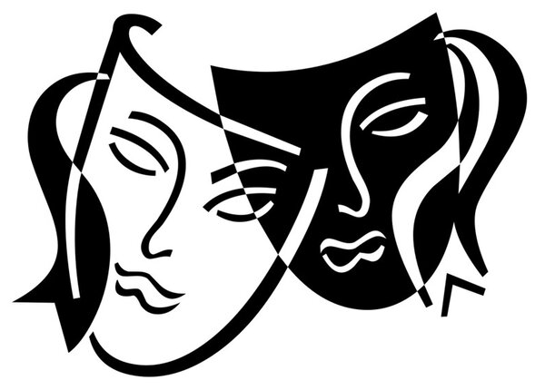 Antické divadelné masky - nálepka na stenu biela