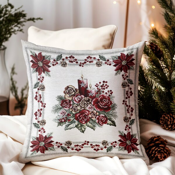 Vianočná gobelínová obliečka na vankúš Vianočná svieca Chenille IT015 Farba Viacfarebná Rozmery 42x42 cm