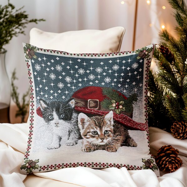 Vianočná gobelínová obliečka na vankúš Mačiatka pod klobúkom 42x42 cm Chenille IT01 Farba Viacfarebná Rozmery 42x42 cm