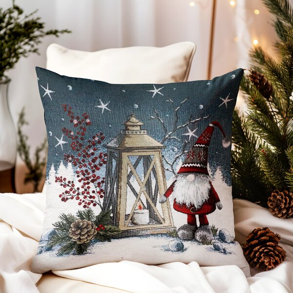 Vianočná gobelínová obliečka na vankúš Škriatok s lampášom Chenille IT011 Farba Viacfarebná Rozmery 42x42 cm