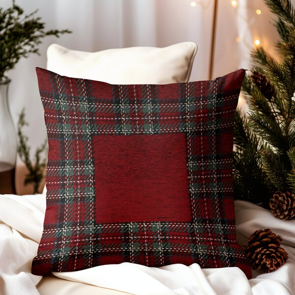 Gobelínová obliečka na vankúš Tartan bordová Chenille IT025 Farba Bordová Rozmery 42x42 cm