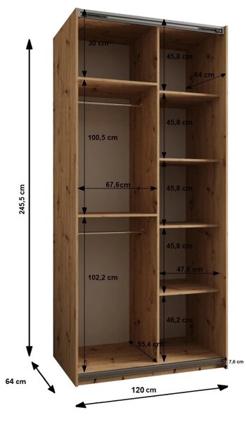 Dvojdverová skriňa SAMARA 3 - 120 cm, čierna / dub artisan / čierna