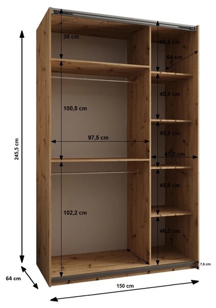 Dvojdverová skriňa SAMARA 2 - 150 cm, dub artisan / biela / čierna