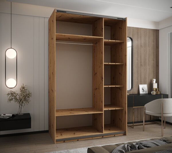 Dvojdverová skriňa SAMARA 2 - 150 cm, dub artisan / biela / čierna