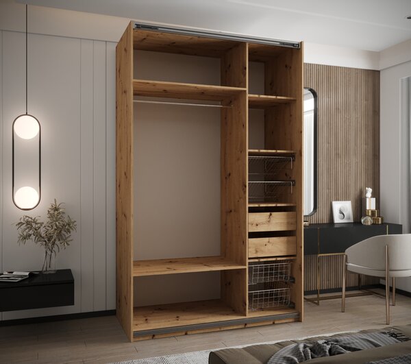 Dvojdverová skriňa SAMARA 2 - 150 cm, dub artisan / biela / čierna