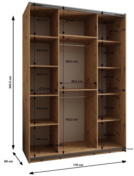 Dvojdverová skriňa SAMARA 1 - 170 cm, biela / strieborná