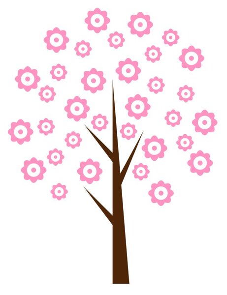 Rozkvitnutá čerešňa - samolepka na zeď strom strieborná