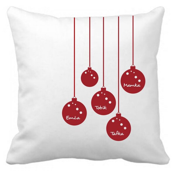 Pieris design Vianočný vankúš s menami na guličkách tmavo červená