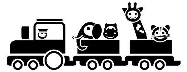 Vlak se zvířátky - dětské samolepky na zeď vlaky šedá