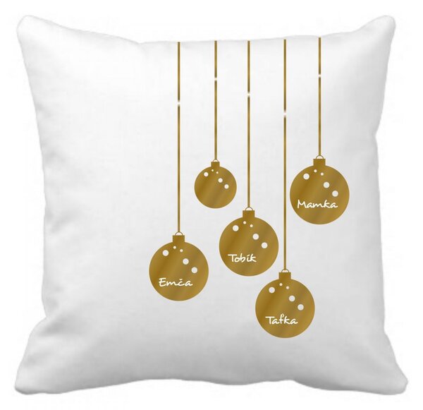 Pieris design Vianočný vankúš s menami na guličkách zlatá