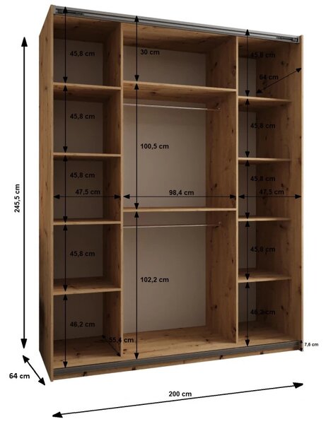 Dvojdverová skriňa SAMARA 2 - 200 cm, biela / zlatá
