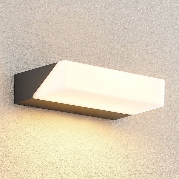 Lucande LED vonkajšie nástenné svietidlo Golnar, antracit, 25 cm, Čierna, Hliník, Moderný, Nástenné svietidlo