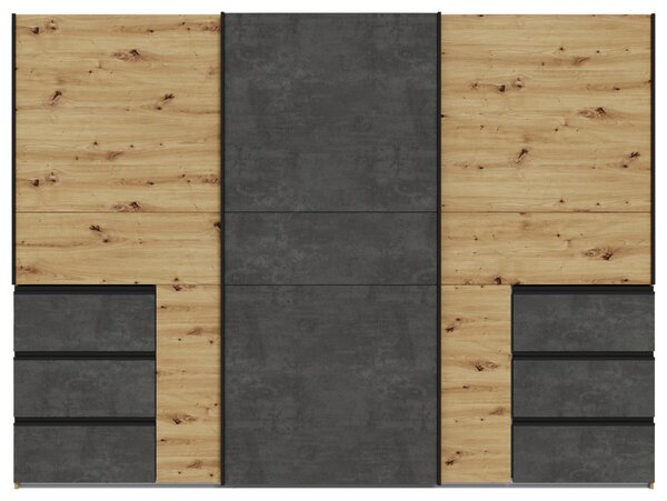 ŠAT. SKRIŇA S POSUV. DVERAMI, tmavosivá, dub artisan, 270/200/61 cm Carryhome - Skrine, Online Only