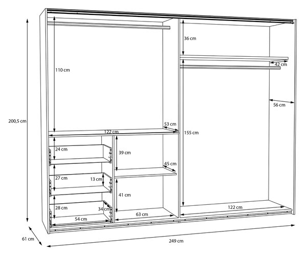 ŠAT. SKRIŇA S POSUV. DVERAMI, biela, 250/200/61 cm Carryhome - Skrine, Online Only