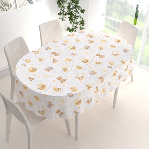 Biante Detský bavlnený oválny obrus Sandra SA-461 Zvieratká medzi hviezdičkami na bielom 50x100 cm