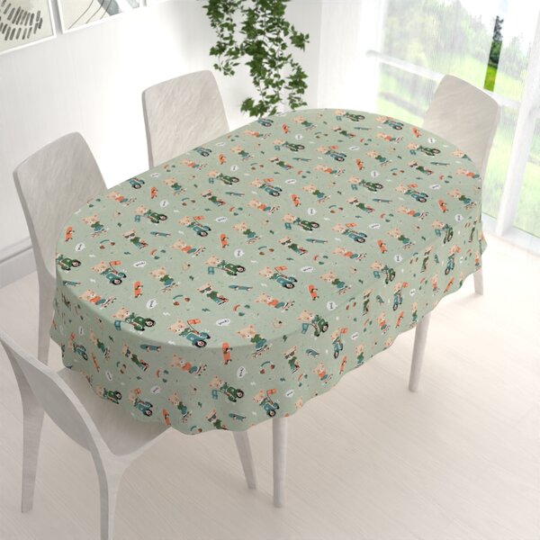 Biante Detský bavlnený oválny obrus Sandra SA-468 Medvedíkovia na motorkách na zelenom 50x100 cm