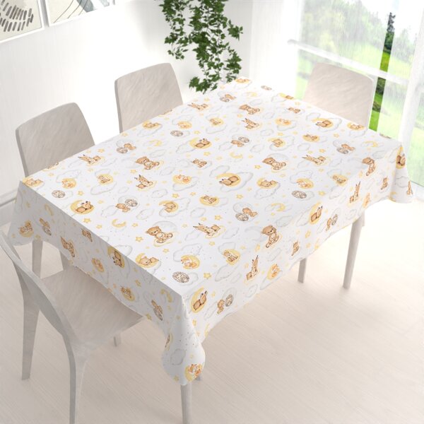 Biante Detský bavlnený obdĺžnikový obrus Sandra SA-461 Zvieratká medzi hviezdičkami na bielom 50x100 cm