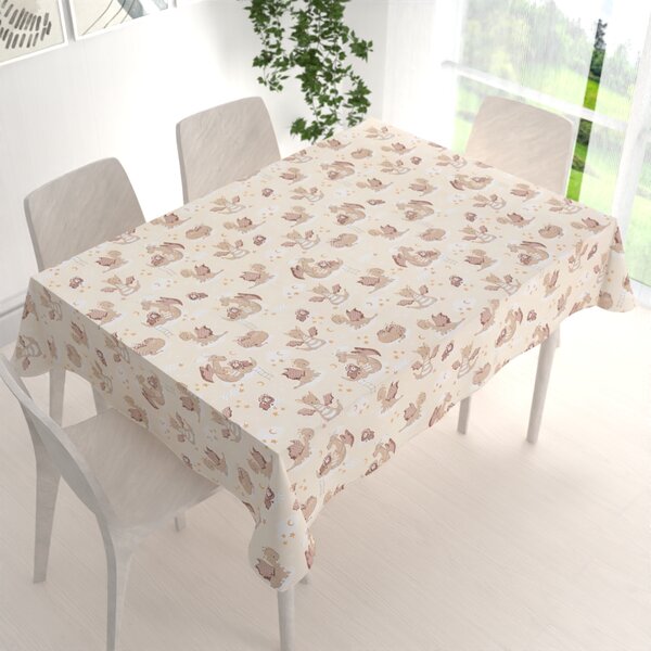 Biante Detský bavlnený obdĺžnikový obrus Sandra SA-467 Dráčikovia na žltobéžovom 50x100 cm