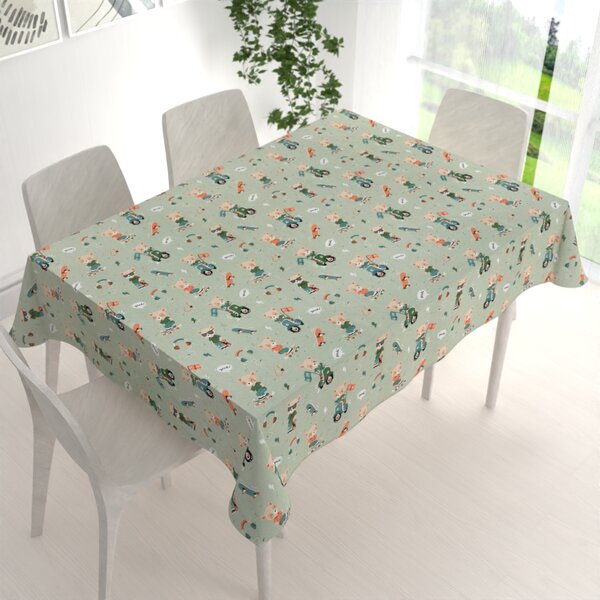 Biante Detský bavlnený obdĺžnikový obrus Sandra SA-468 Medvedíkovia na motorkách na zelenom 50x100 cm