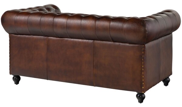 CAMBRIDGE Pohovka 2-miestna Chesterfield pravá, koža, 158x82x76 hnedá