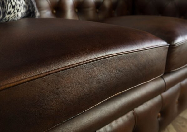 CAMBRIDGE Pohovka 2-miestna Chesterfield pravá, koža, 158x82x76 hnedá