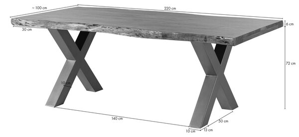 Jedálenský stôl, akácia 160x90x77 hnedý lakovaný / U-nohy antracit lesklý METALL 5