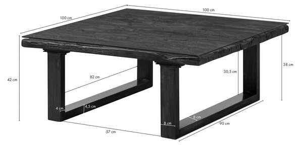Konferenčný stolík starožitné drevo 100x100x42 hnedý lakovaný CITY