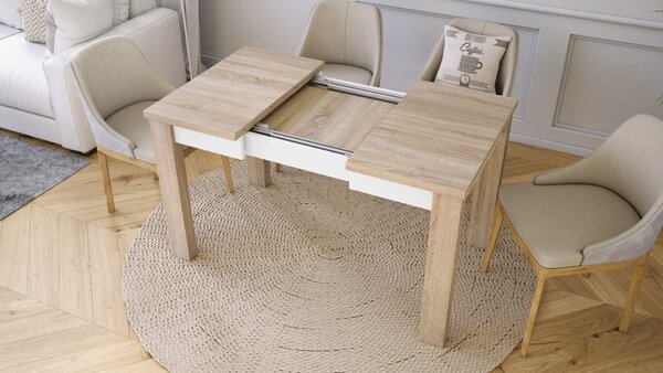 FONTE Dub Sonoma / Biely Mat - KLASICKÝ STÔL DO KUCHYNE/OBÝVACEJ IZBY 85x75 ROZKLADANÝ DO 130 cm!