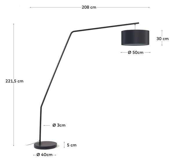 Čierna stojacia lampa s textilným tienidlom (výška 221,5 cm) Ciana – Kave Home