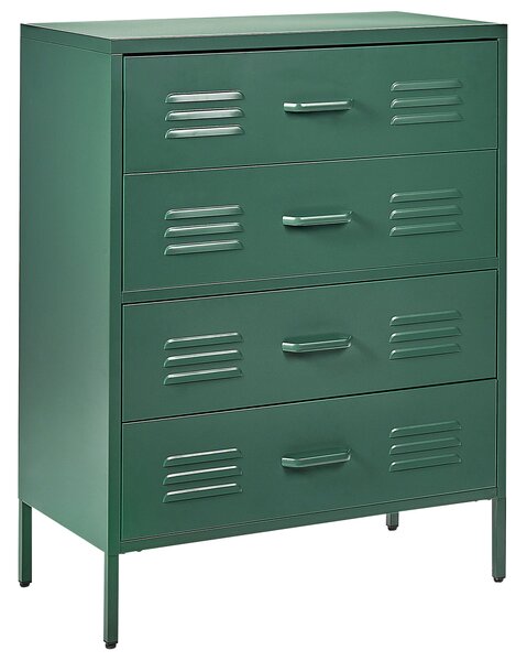 Komoda zelená oceľová so 4 zásuvkami viacúčelová skrinka industriálny dizajn domáca kancelária