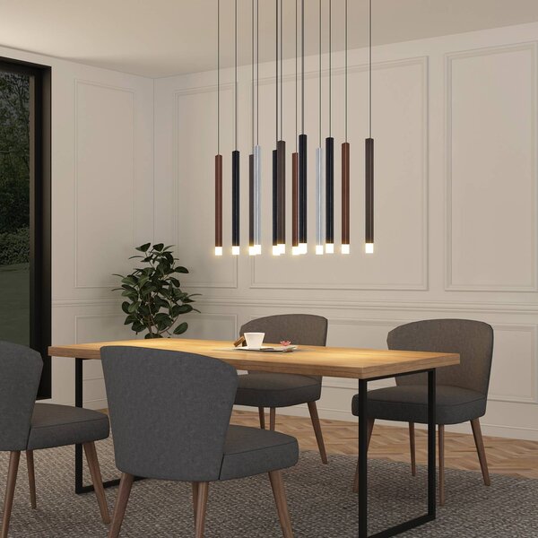 Lucande LED závesné svietidlo Stoika, 80 cm, 16 svetiel, hranaté, Čierna, Obývacia izba / jedáleň, Plast, Moderný, Závesné svietidlo