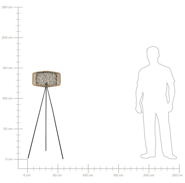 Stojaca lampa prírodná farba čierna tienidlo z bambusového dreva kovový stojan boho svietidlo obývacia izba