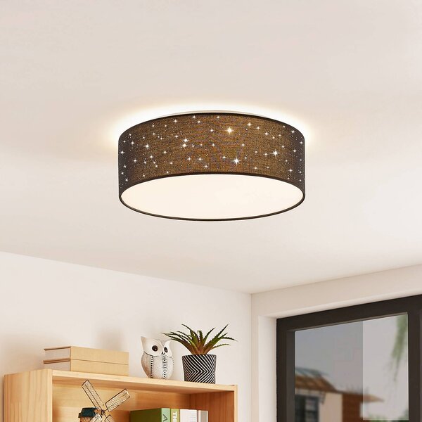 Lindby Stropné svietidlo LED Ellamina, 40 cm, čierna farba, textil, Čierna, Obývacia izba / jedáleň, Textil / látka / hodváb, Moderný, Závesné svietidlo