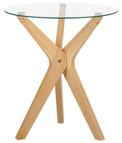 Odkladací stolík okrúhla doska z tvrdeného skla ø 45 cm nohy z kaučukového dreva moderná obývacia izba