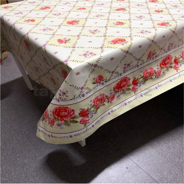 Obrus PVC 3581131, metráž, 20 m x 140 cm, ruže, pivonky a margarétky s lemom, IMPOL TRADE