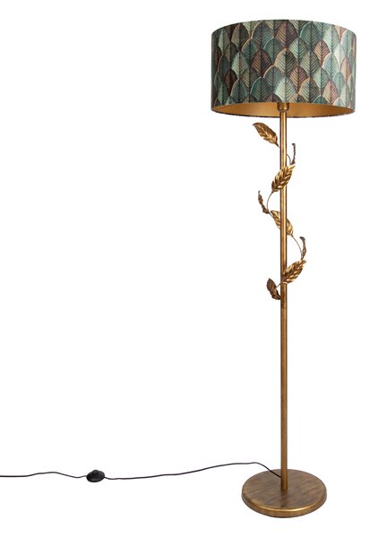 Zlatá stojaca lampa s tienidlom s dizajnom listov a zlatým interiérom 50 cm - Linden