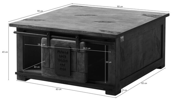 Konferenčný stolík mango 90x90x45 prírodný lakovaný RAILWAY