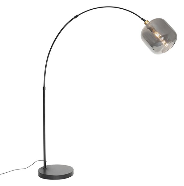 Oblúková lampa čierna so zlatom a dymovým sklom - Zuzanna