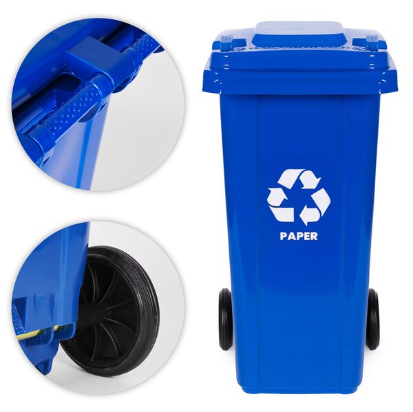 MULTISTORE Sada 3 odpadkových košov 3x120L modrá zelená žltá odpad papier sklo plast gumové kolieska